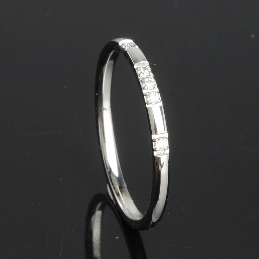 2mm Gold Silver-Color Smooth Wedding Rings With AAAAA Cubic Zirconia For Women 316L Stainless Steel