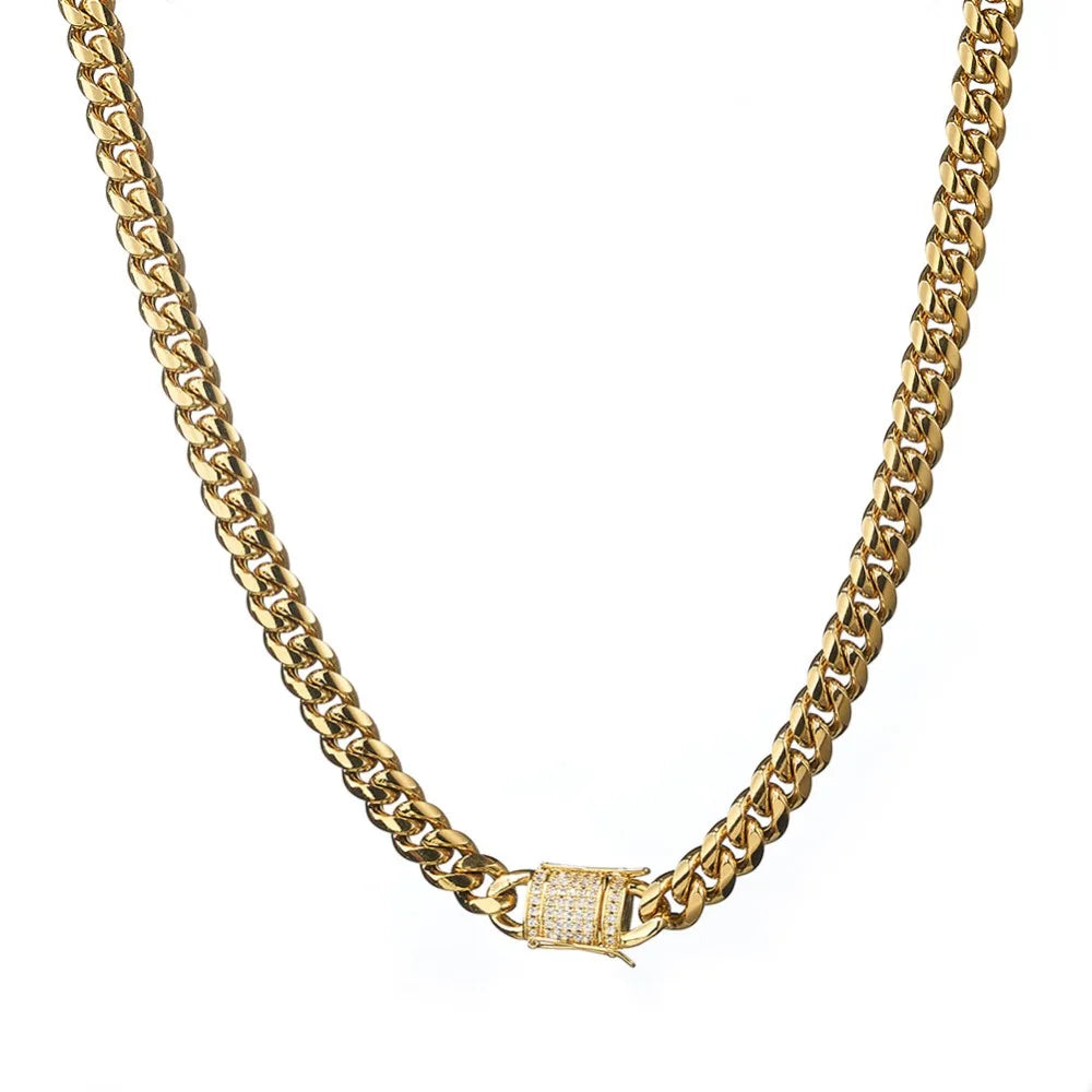 Stainless Steel Silver Color Cuban Miami Chains Necklaces CZ Zircon