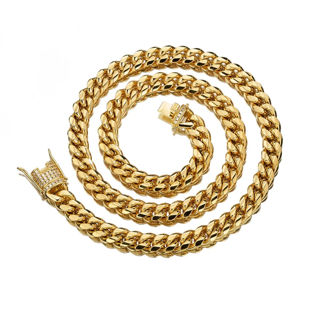 Stainless Steel Bracelet Cuban Miami CZ Zircon Gold Silver