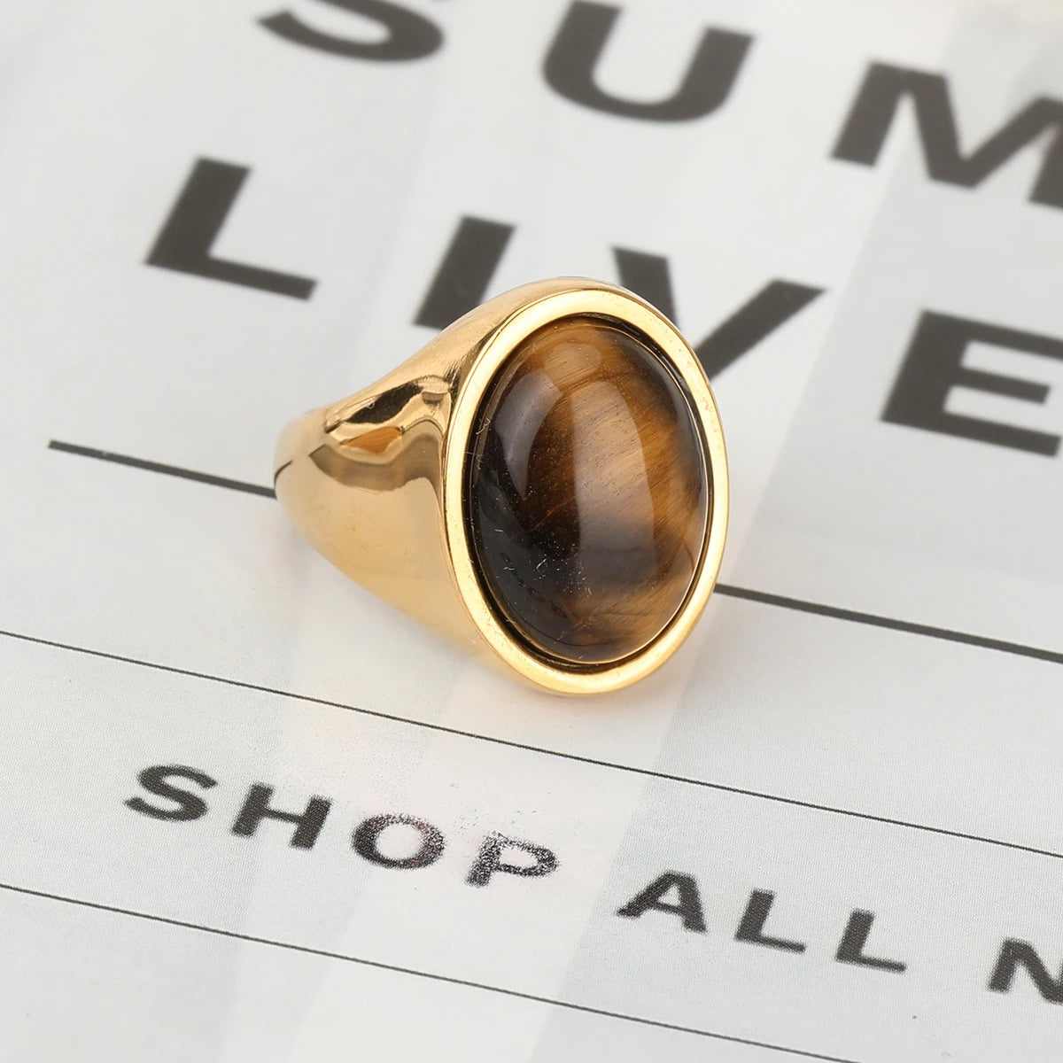 316L Stainless Steel With Tiger Eye Stone Ring For Men Women