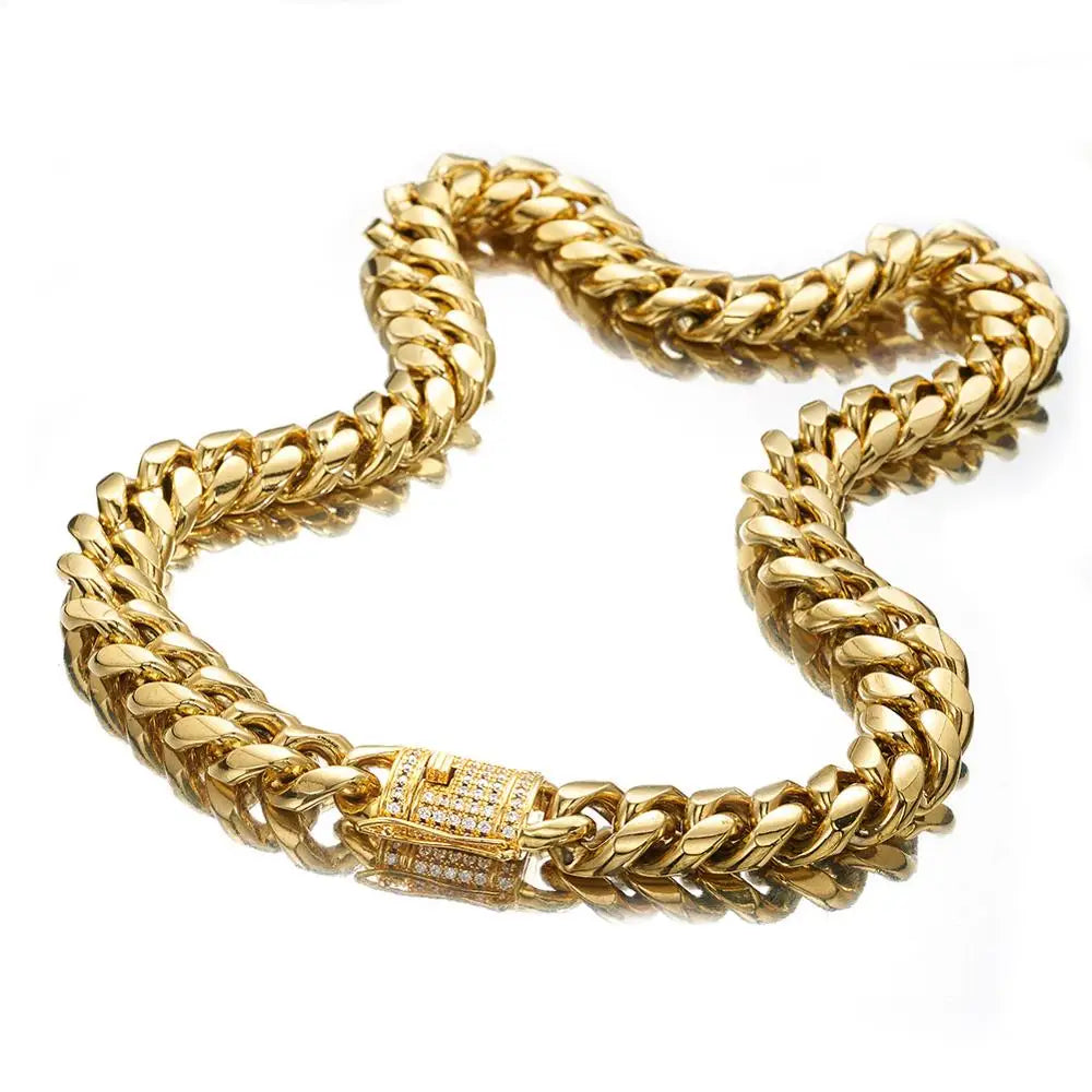 Stainless Steel Bracelet Cuban Miami CZ Zircon Gold Silver