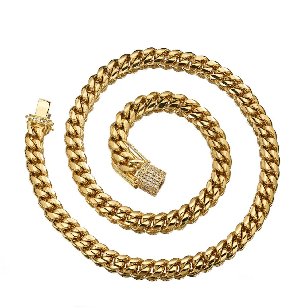 Stainless Steel Bracelet Cuban Miami CZ Zircon Gold Silver