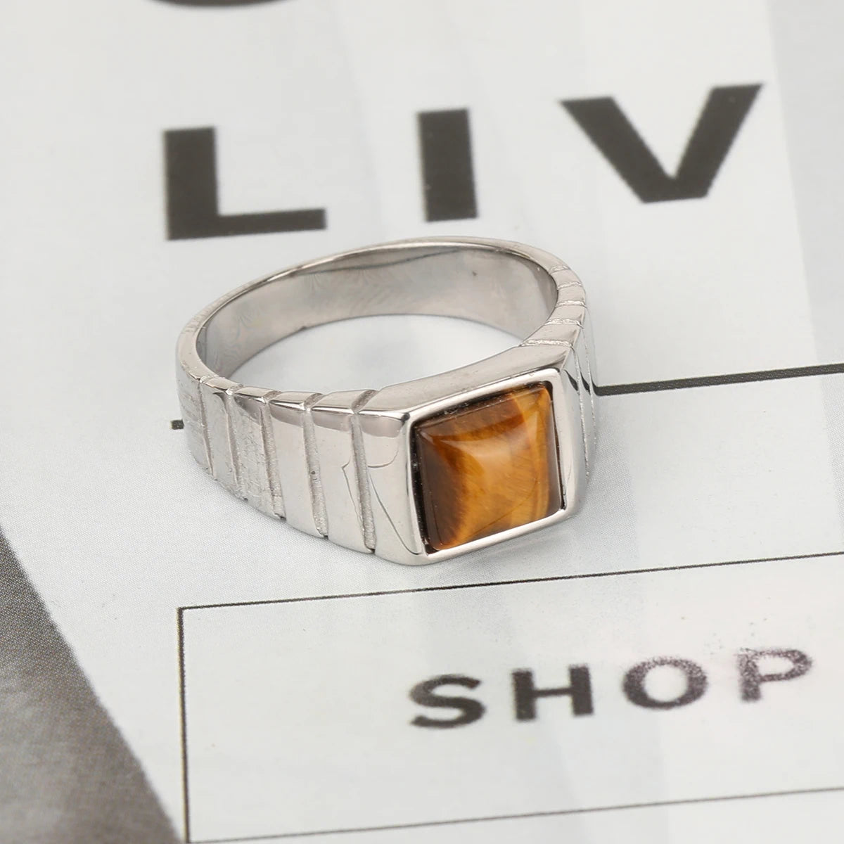 316L Stainless Steel With Tiger Eye Stone Ring For Men Women