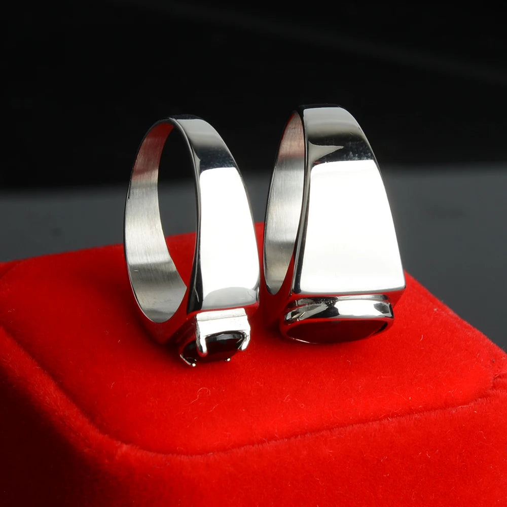 316L Stainless Steel With Black Cubic Zirconia Stone White Silver Color Engagement Wedding Rings Set Gifts For Women Man