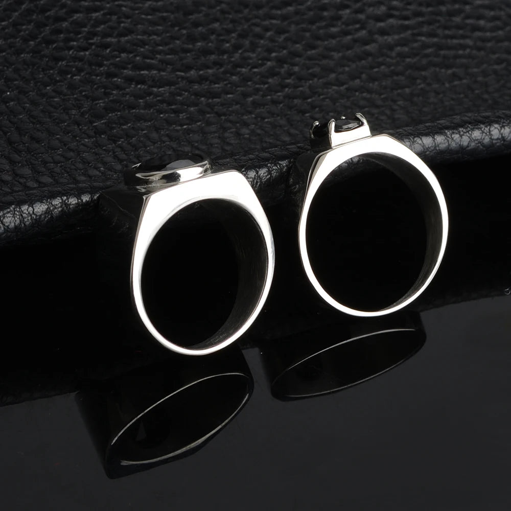 316L Stainless Steel With Black Cubic Zirconia Stone White Silver Color Engagement Wedding Rings Set Gifts For Women Man
