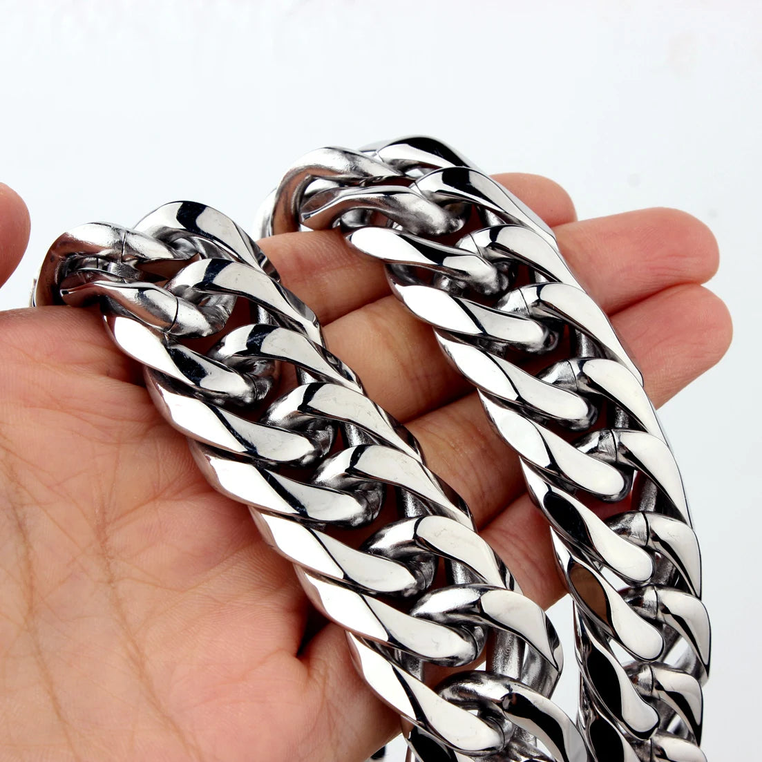 15mm 7-40inch Gold Color Stainless Steel Jewelry Curb Cuban Link Chain Choker Men's Necklace