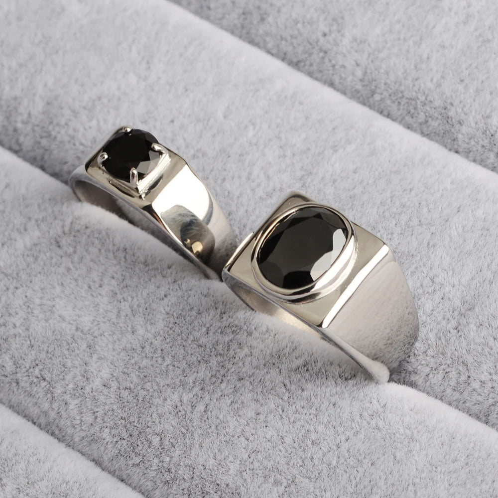 316L Stainless Steel With Black Cubic Zirconia Stone White Silver Color Engagement Wedding Rings Set Gifts For Women Man