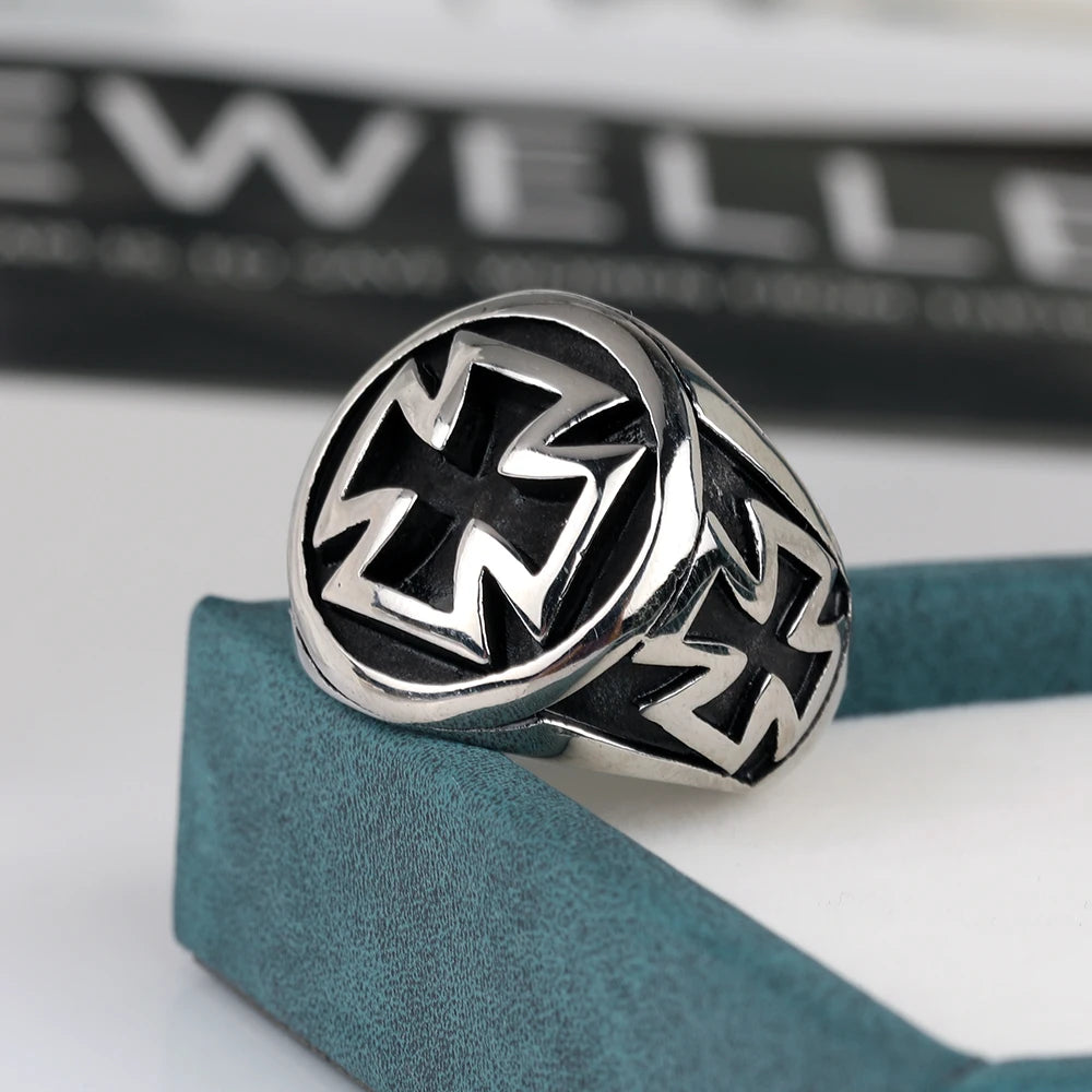 316L Stainless Steel High quality Cool Fashion Iron Cross Ring Man Black Oil Painting jewelry