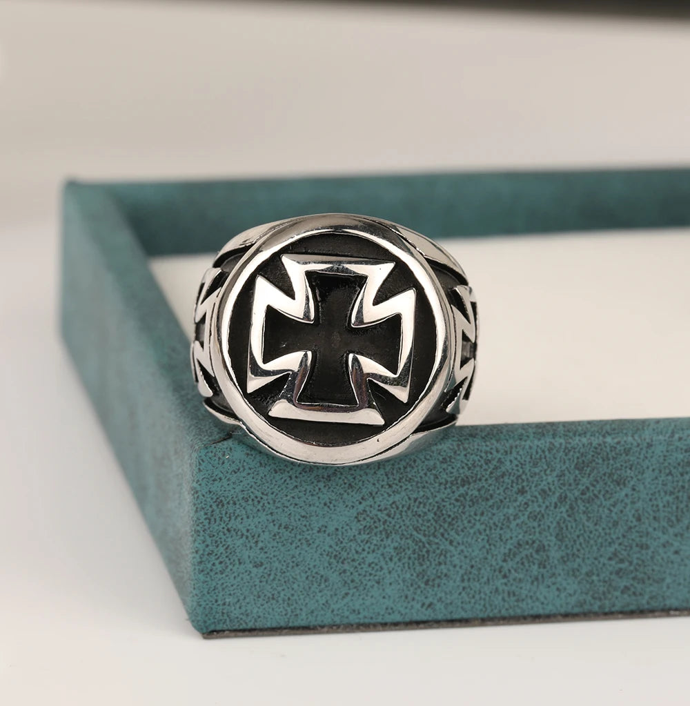 316L Stainless Steel High quality Cool Fashion Iron Cross Ring Man Black Oil Painting jewelry