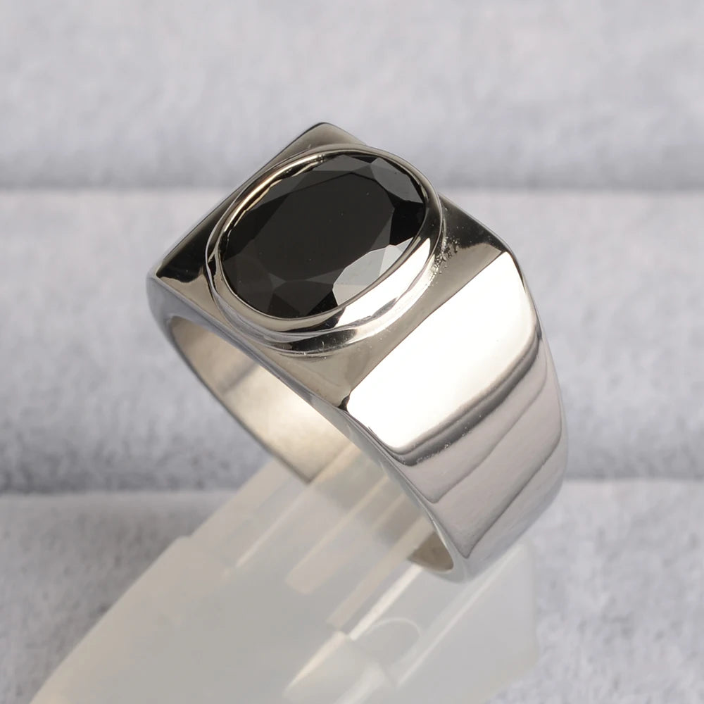316L Stainless Steel With Black Cubic Zirconia Stone White Silver Color Engagement Wedding Rings Set Gifts For Women Man