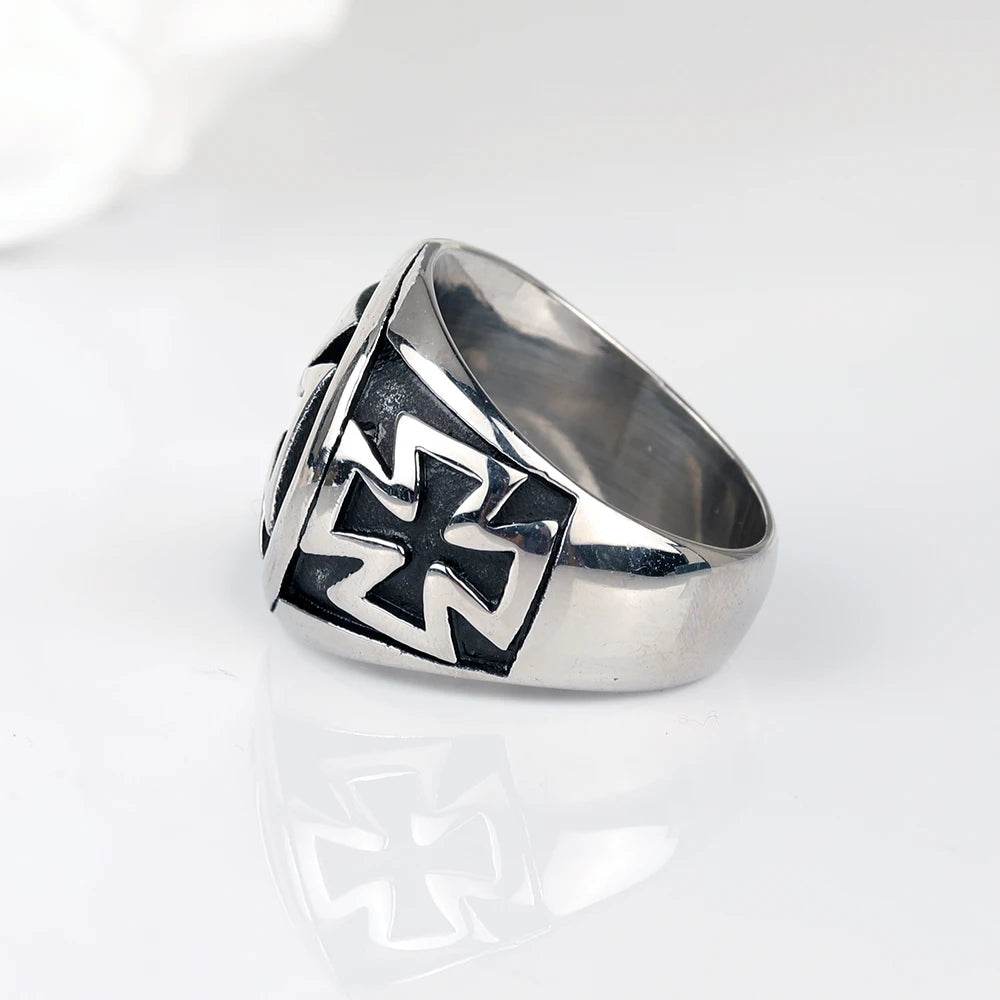 316L Stainless Steel High quality Cool Fashion Iron Cross Ring Man Black Oil Painting jewelry