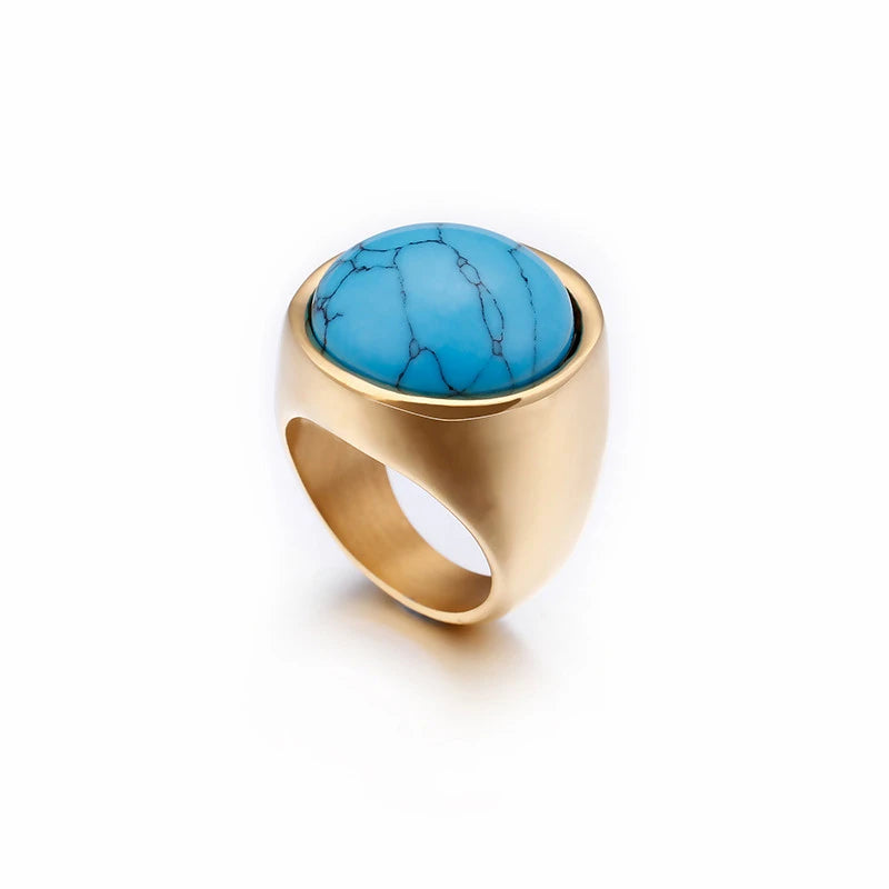Colorful Glass Shell Pearl Large Rings for Women Men Gold Silver Color Stainless Steel