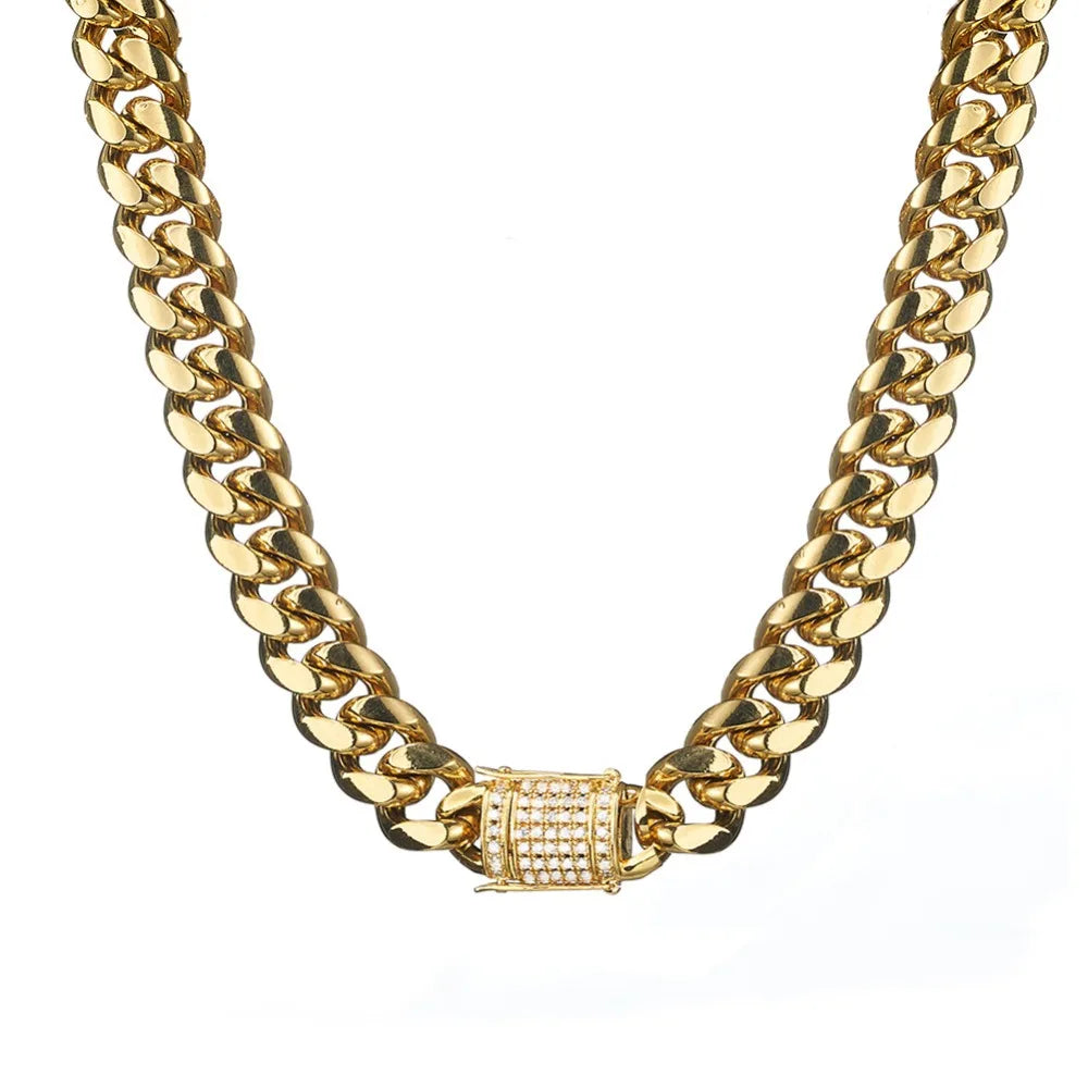 Stainless Steel Bracelet Cuban Miami CZ Zircon Gold Silver