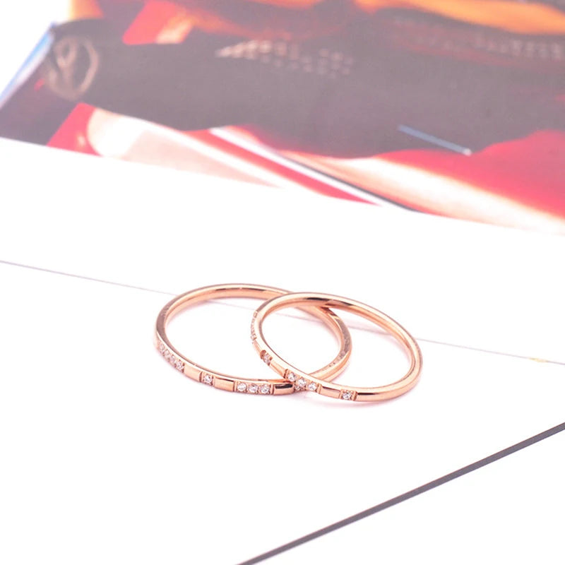 2mm Gold Silver-Color Smooth Wedding Rings With AAAAA Cubic Zirconia For Women 316L Stainless Steel