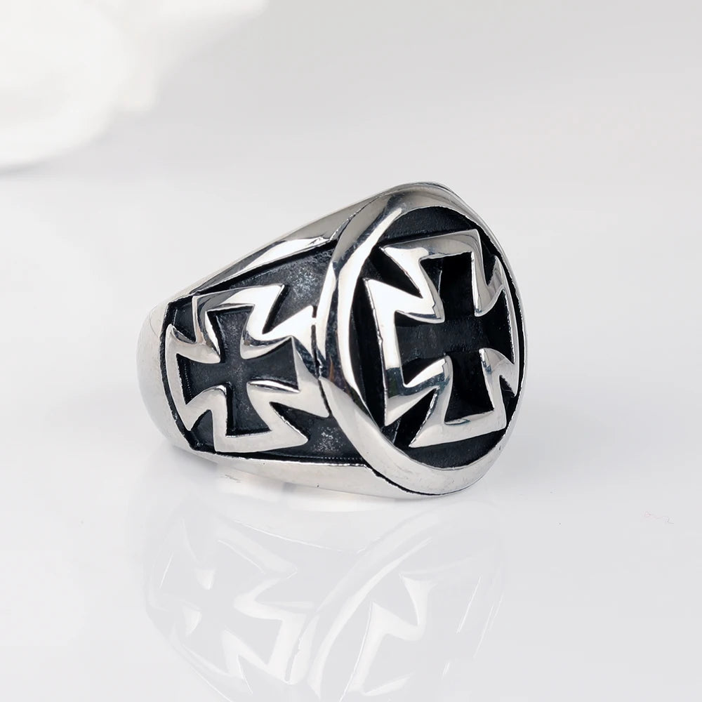316L Stainless Steel High quality Cool Fashion Iron Cross Ring Man Black Oil Painting jewelry