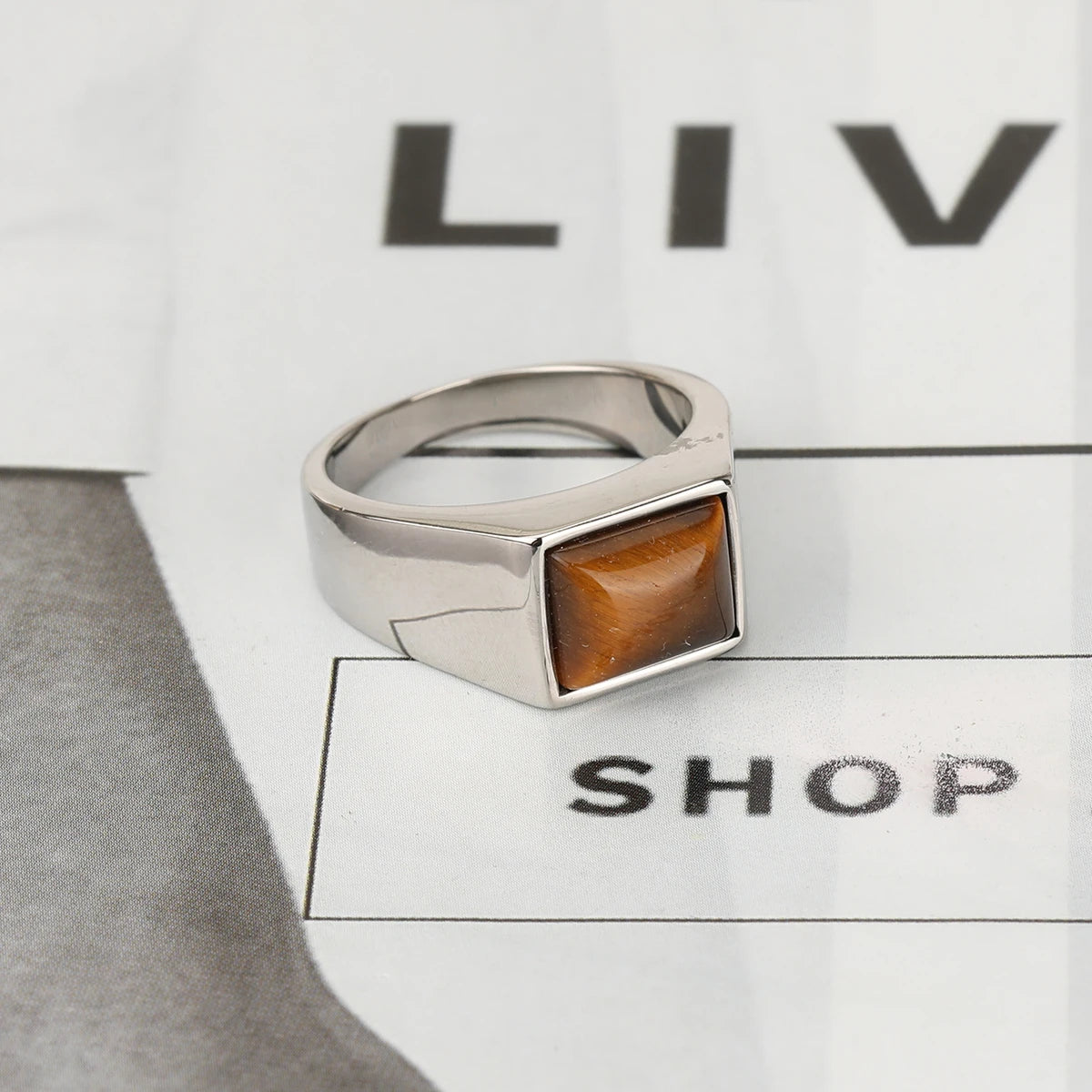 316L Stainless Steel With Tiger Eye Stone Ring For Men Women
