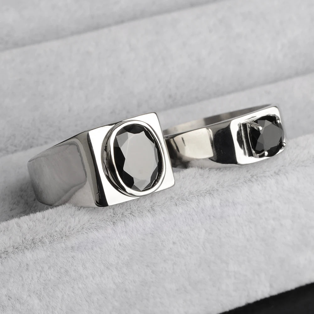 316L Stainless Steel With Black Cubic Zirconia Stone White Silver Color Engagement Wedding Rings Set Gifts For Women Man
