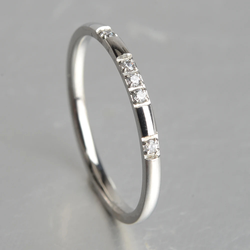 2mm Gold Silver-Color Smooth Wedding Rings With AAAAA Cubic Zirconia For Women 316L Stainless Steel