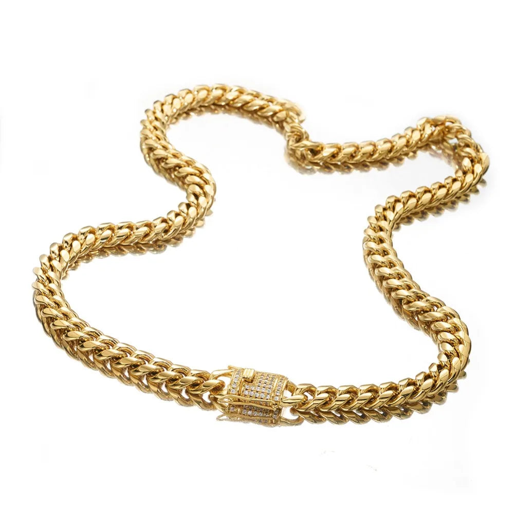 Stainless Steel Bracelet Cuban Miami CZ Zircon Gold Silver