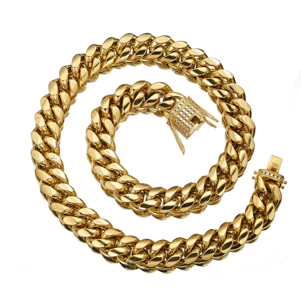 Stainless Steel Bracelet Cuban Miami CZ Zircon Gold Silver
