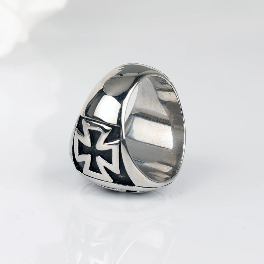 316L Stainless Steel High quality Cool Fashion Iron Cross Ring Man Black Oil Painting jewelry