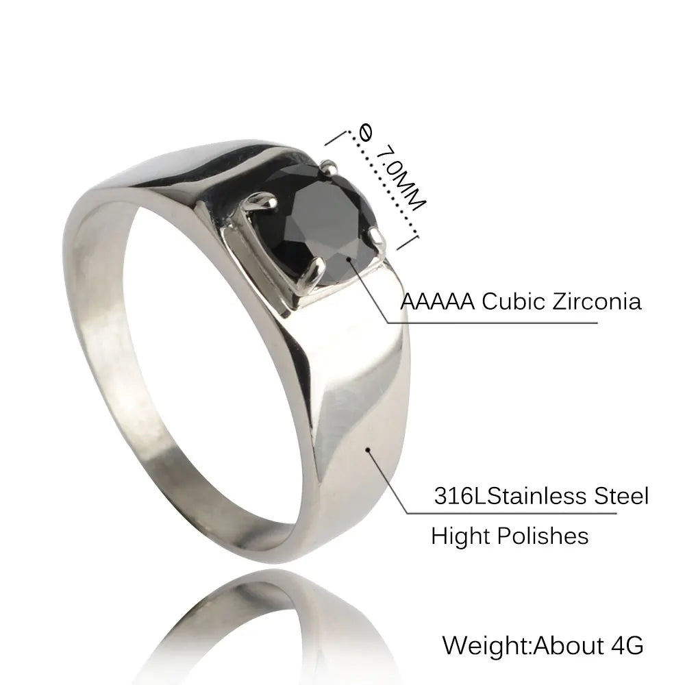 316L Stainless Steel With Black Cubic Zirconia Stone White Silver Color Engagement Wedding Rings Set Gifts For Women Man