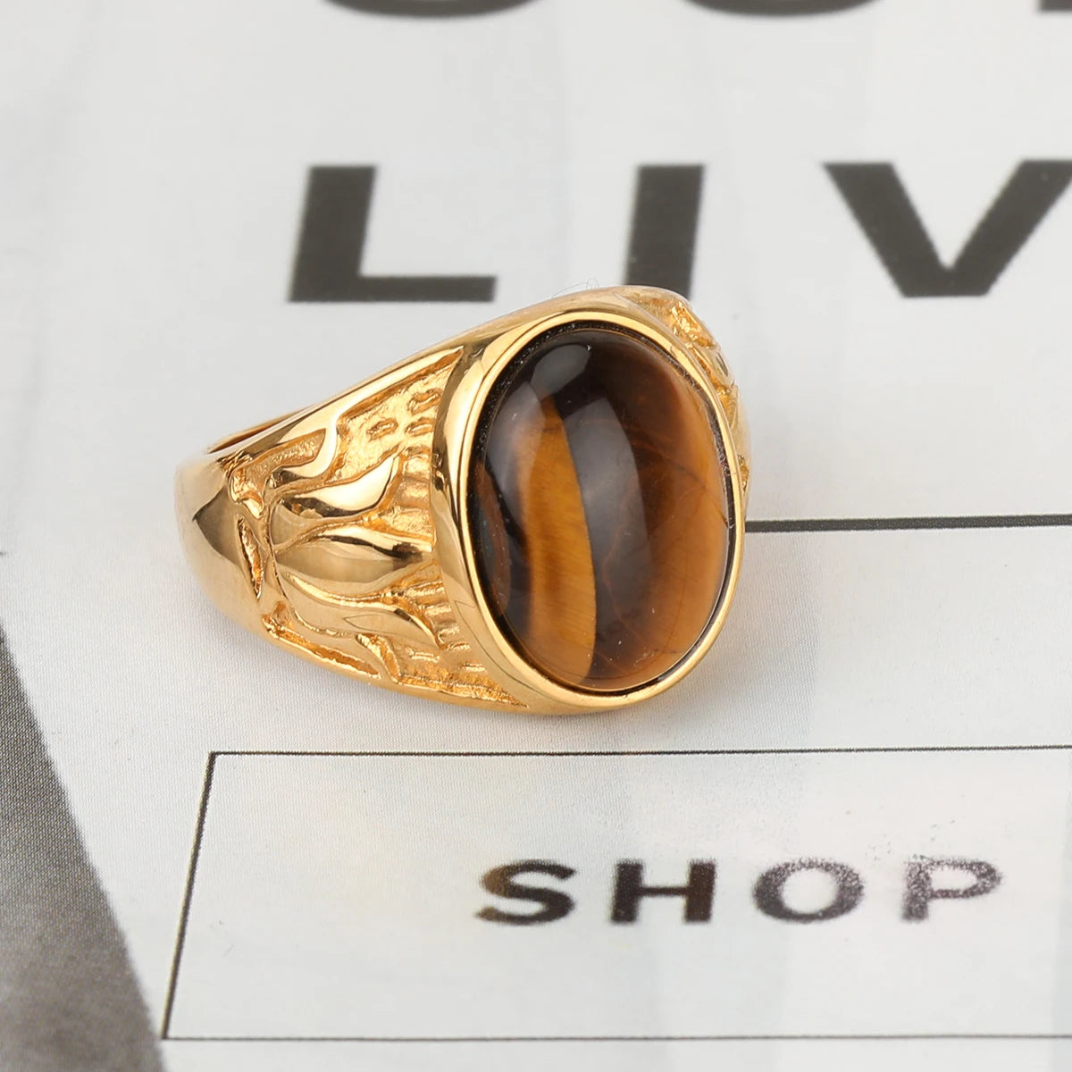 316L Stainless Steel With Tiger Eye Stone Ring For Men Women