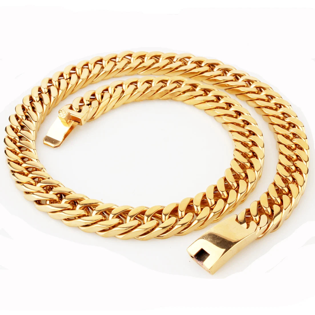 15mm 7-40inch Gold Color Stainless Steel Jewelry Curb Cuban Link Chain Choker Men's Necklace