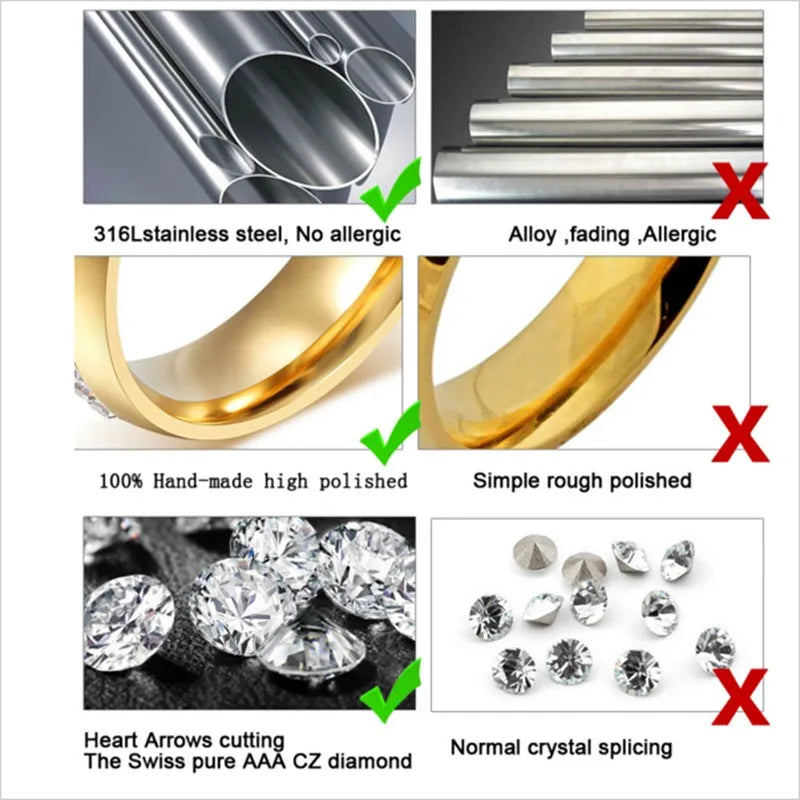 316L Stainless Steel With Black Cubic Zirconia Stone White Silver Color Engagement Wedding Rings Set Gifts For Women Man