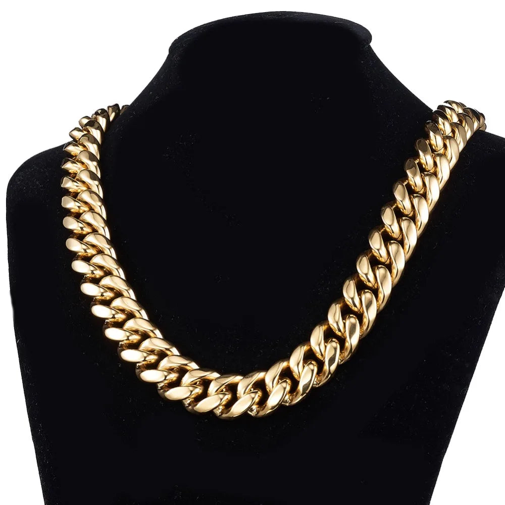 Necklace Gold Color 6mm-22mm wide 316L Stainless Steel Cuban Miami Chains