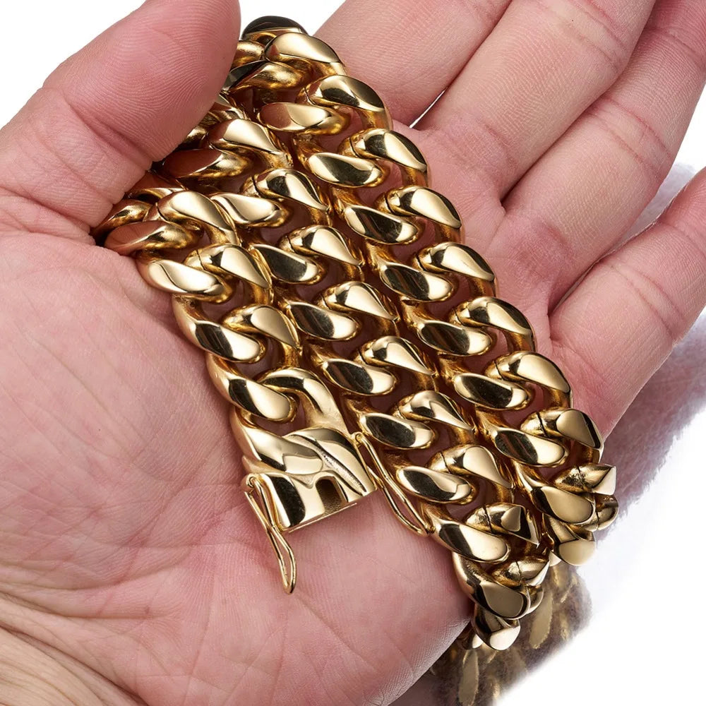 Bracelet Gold Silver Color 6mm-22mm wide 316L Stainless Steel Cuban Miami