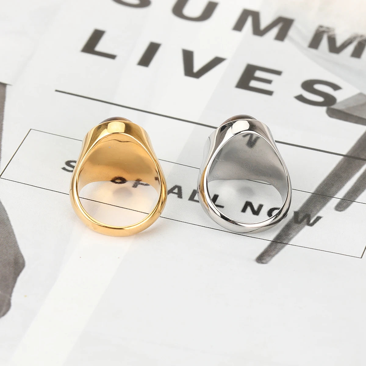 316L Stainless Steel With Tiger Eye Stone Ring For Men Women