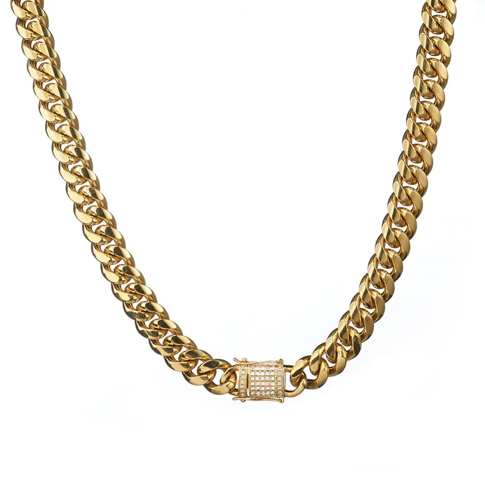 Stainless Steel Bracelet Cuban Miami CZ Zircon Gold Silver