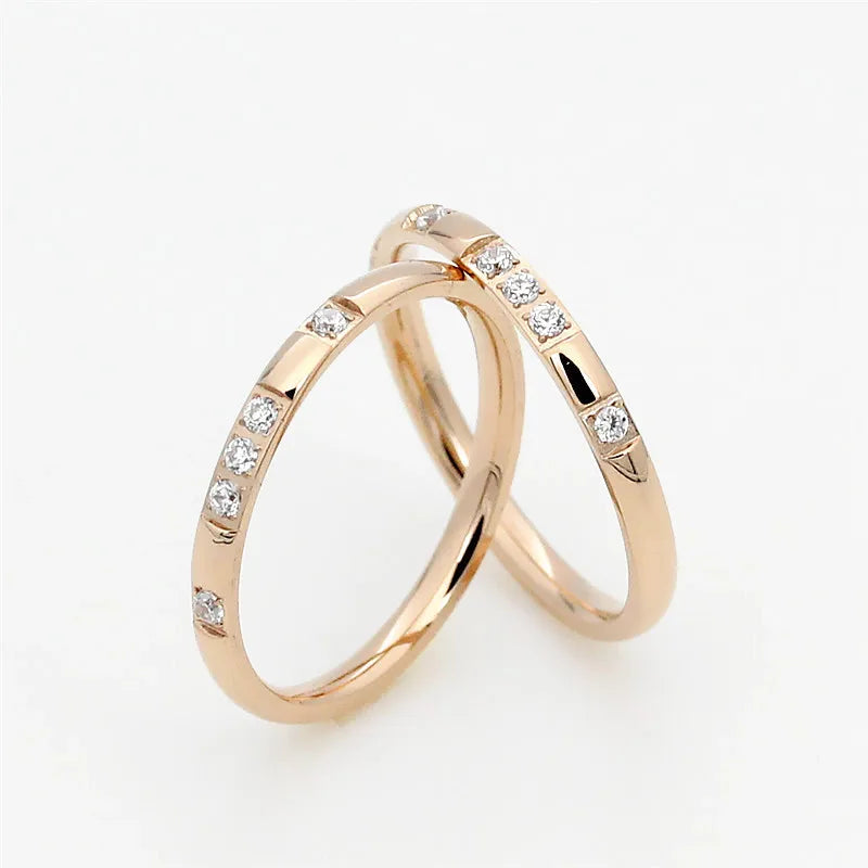 2mm Gold Silver-Color Smooth Wedding Rings With AAAAA Cubic Zirconia For Women 316L Stainless Steel