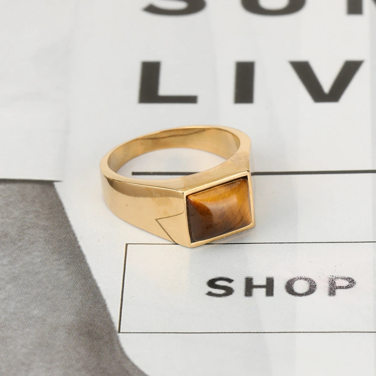 316L Stainless Steel With Tiger Eye Stone Ring For Men Women