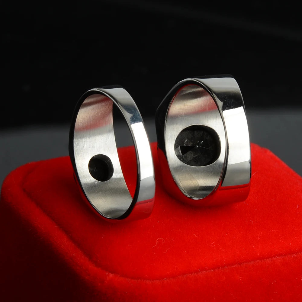 316L Stainless Steel With Black Cubic Zirconia Stone White Silver Color Engagement Wedding Rings Set Gifts For Women Man