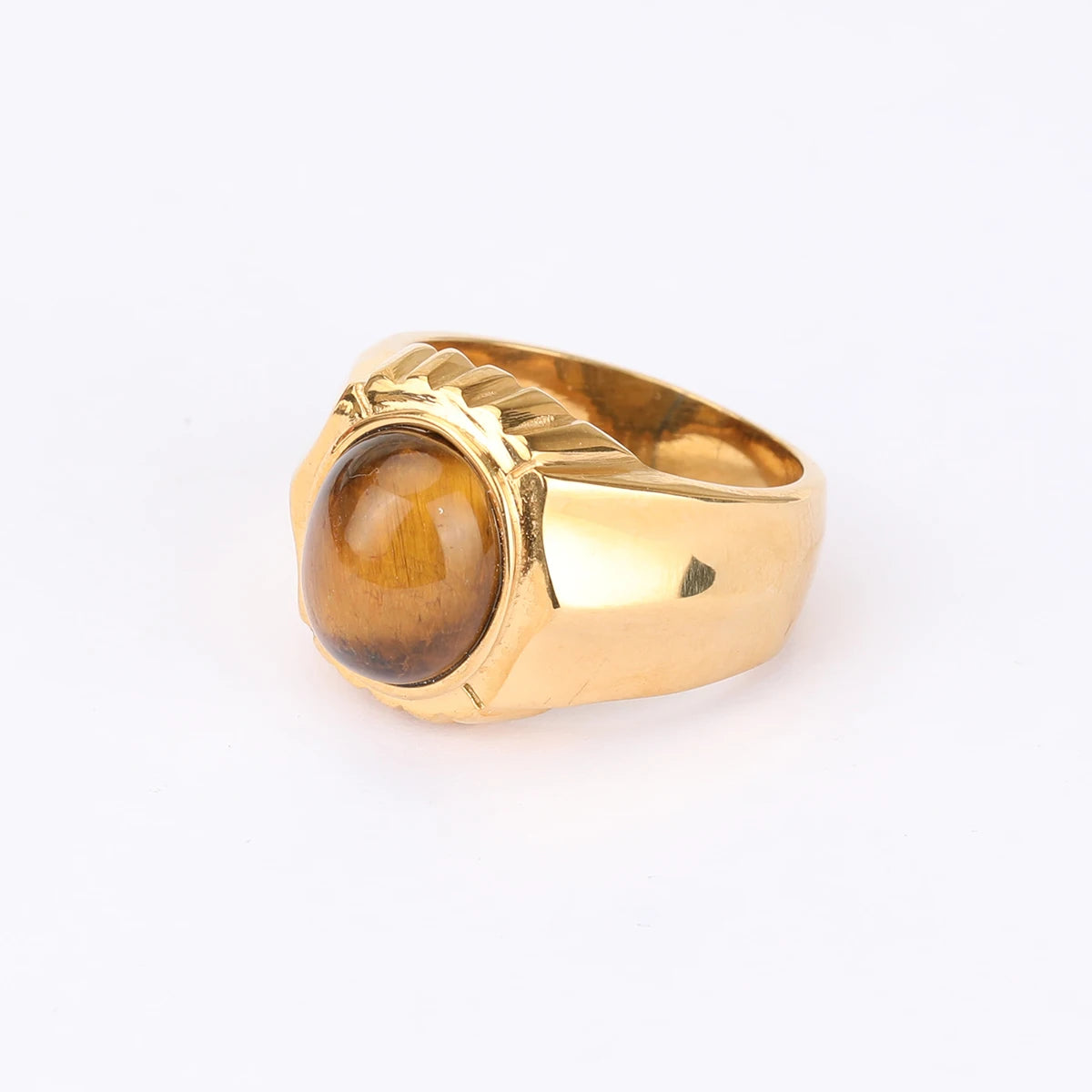 316L Stainless Steel With Tiger Eye Stone Ring For Men Women