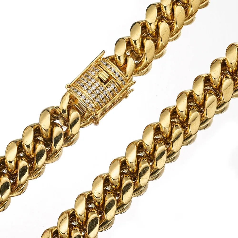 Stainless Steel Bracelet Cuban Miami CZ Zircon Gold Silver