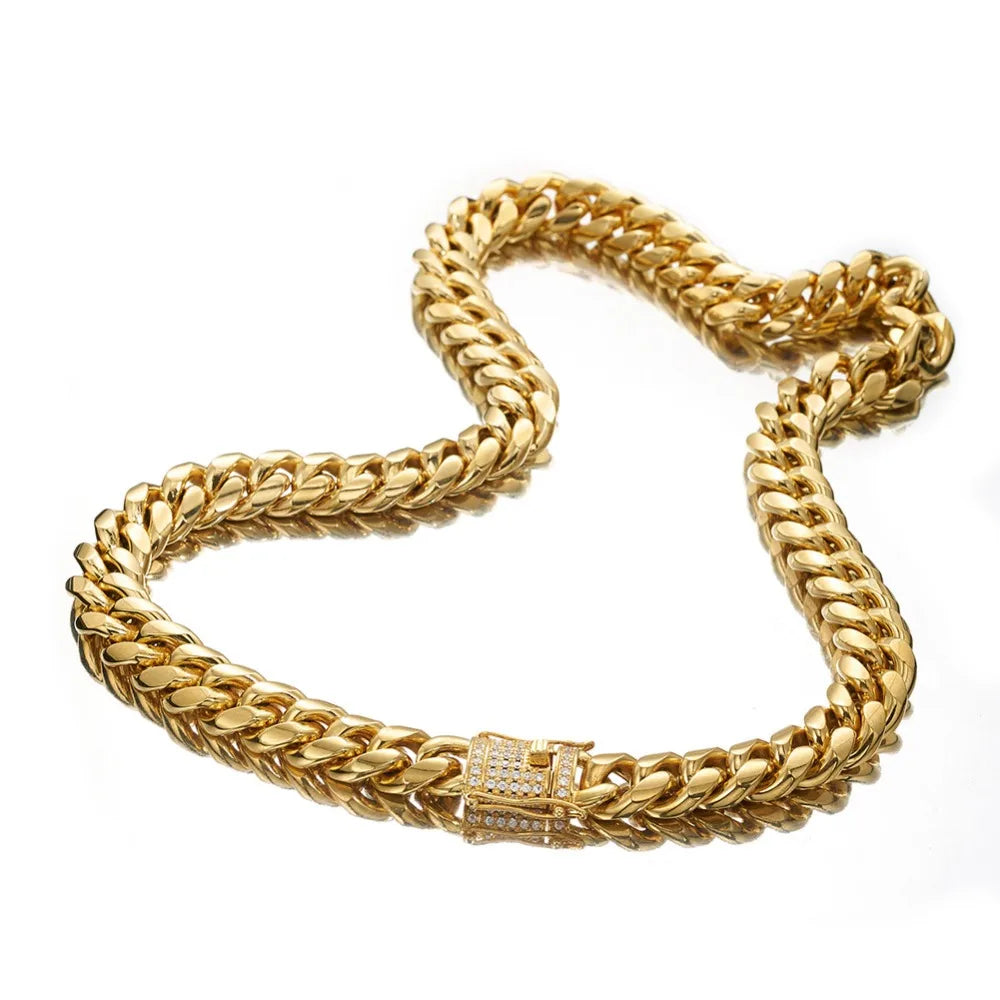 Stainless Steel Bracelet Cuban Miami CZ Zircon Gold Silver