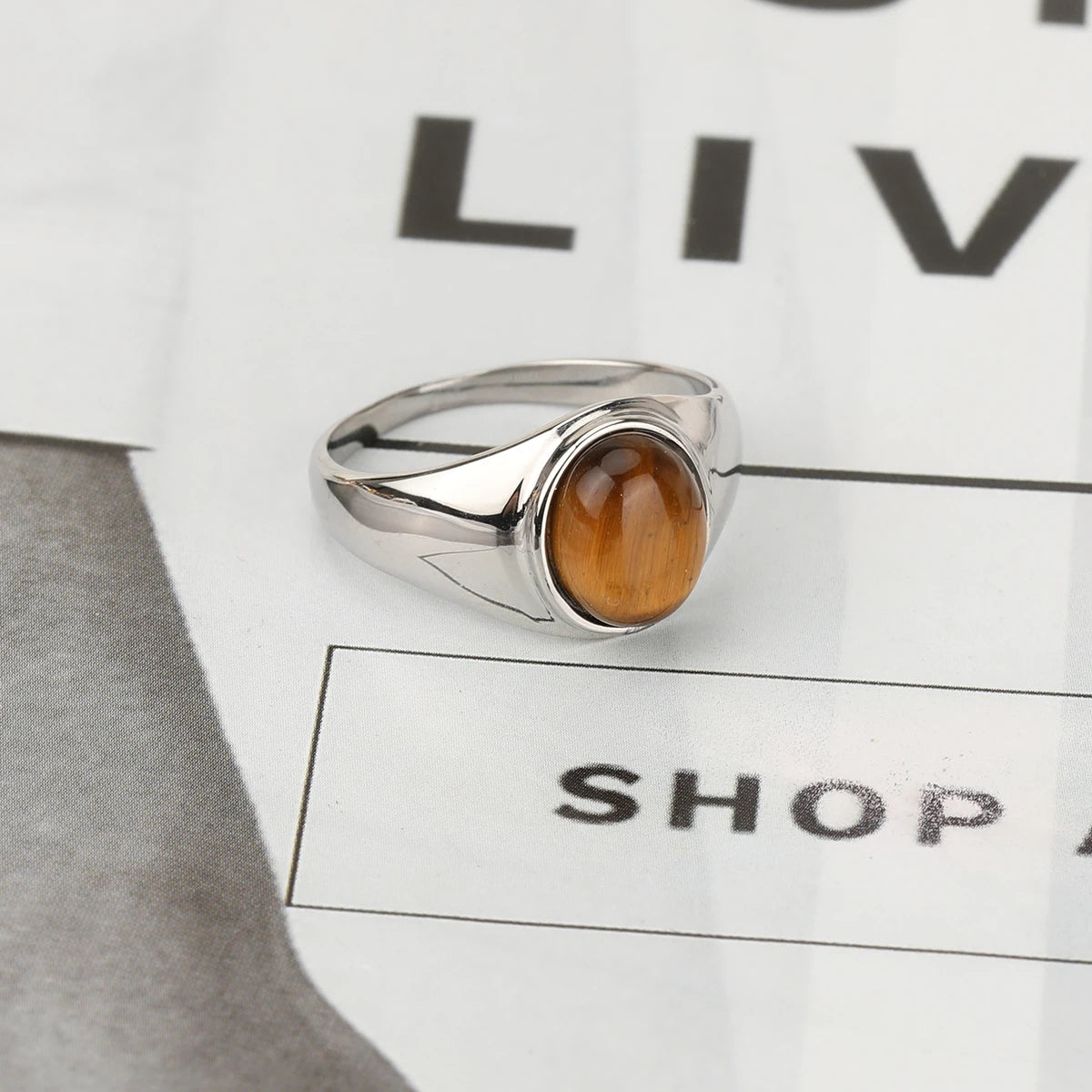 316L Stainless Steel With Tiger Eye Stone Ring For Men Women