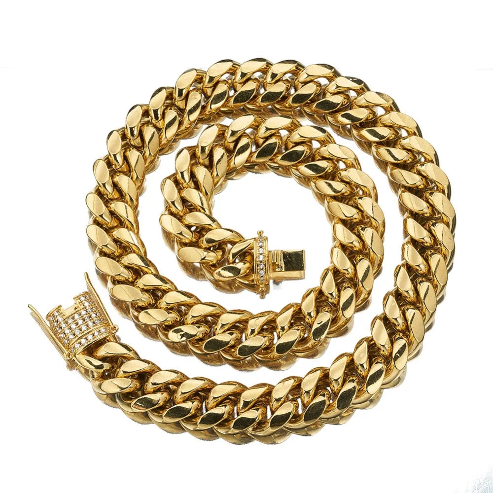 Stainless Steel Bracelet Cuban Miami CZ Zircon Gold Silver