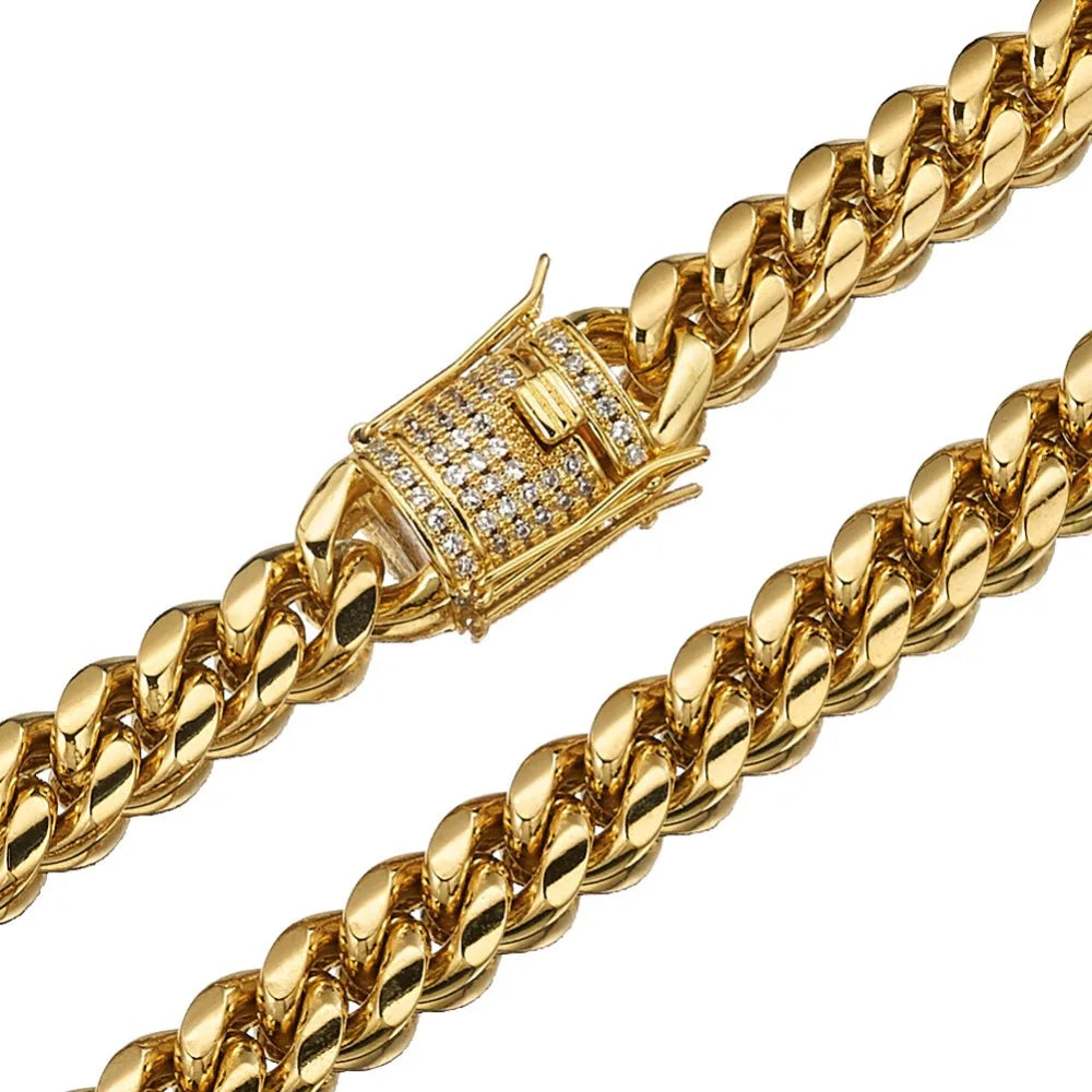 Stainless Steel Silver Color Cuban Miami Chains Necklaces CZ Zircon
