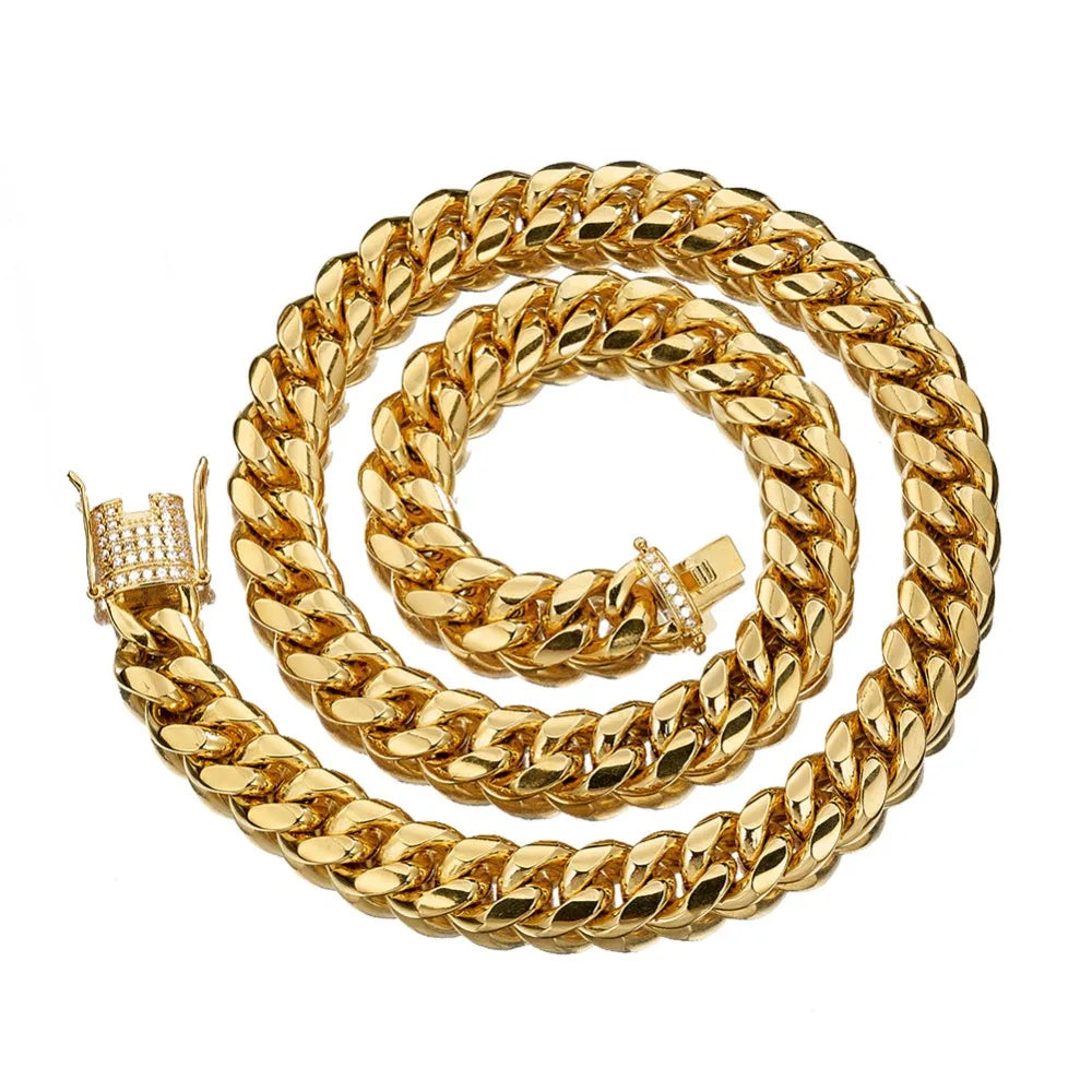 Stainless Steel Silver Color Cuban Miami Chains Necklaces CZ Zircon