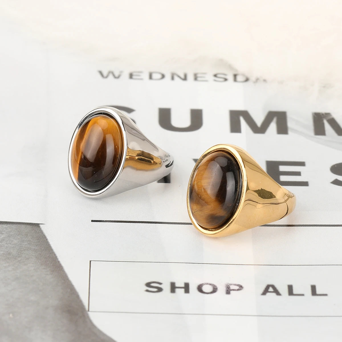 316L Stainless Steel With Tiger Eye Stone Ring For Men Women