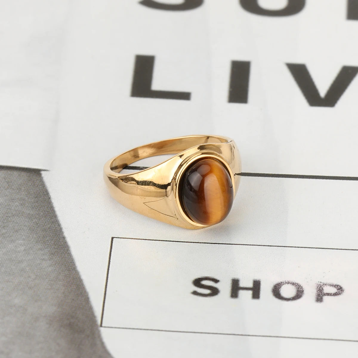 316L Stainless Steel With Tiger Eye Stone Ring For Men Women