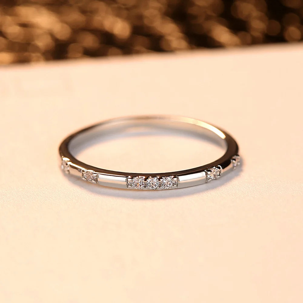 2mm Gold Silver-Color Smooth Wedding Rings With AAAAA Cubic Zirconia For Women 316L Stainless Steel