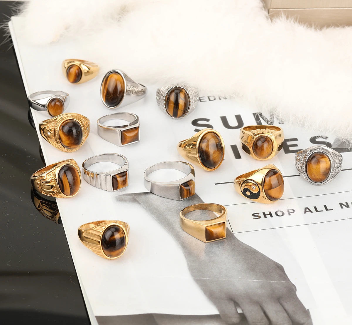 316L Stainless Steel With Tiger Eye Stone Ring For Men Women