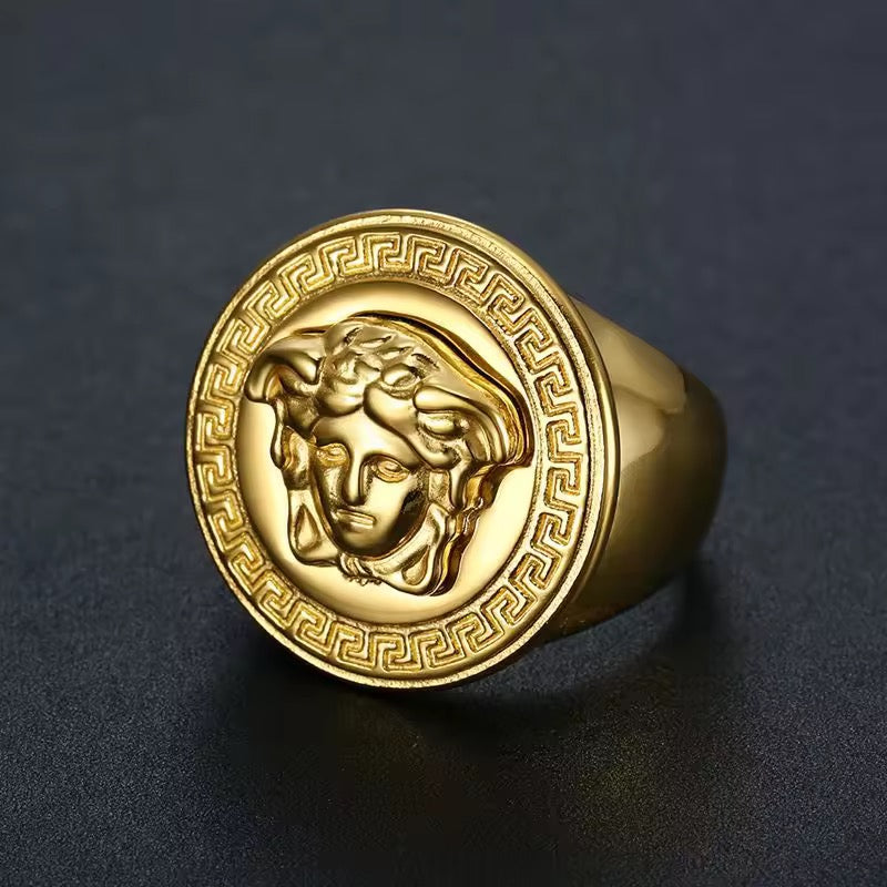 Men’s Ring Stainless Steel Medusa Great Wall Pattern Gold Color