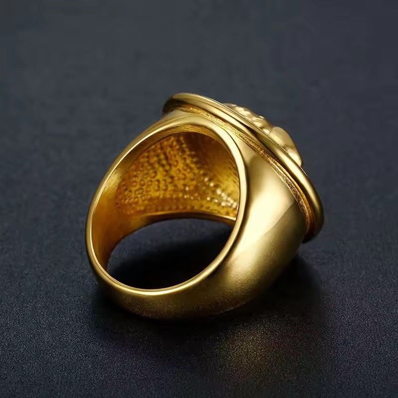 Men’s Ring Stainless Steel Medusa Great Wall Pattern Gold Color