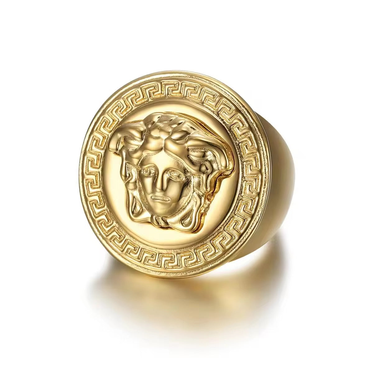 Men’s Ring Stainless Steel Medusa Great Wall Pattern Gold Color